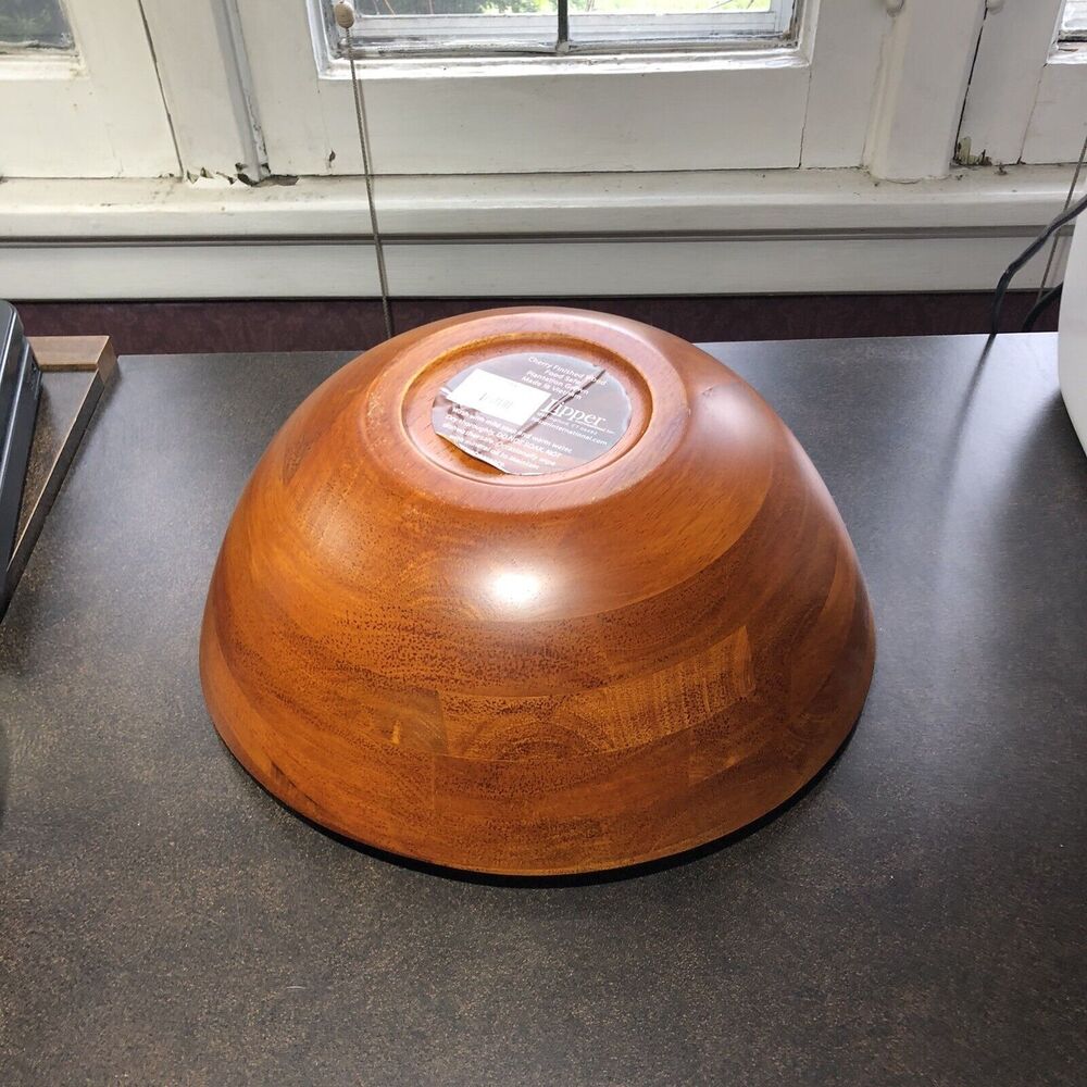 7 Piece  Salad Set Cherrywood Large Wavy Salad Bowl with Servers 4 Indiv Bowls - Picture 6 of 14